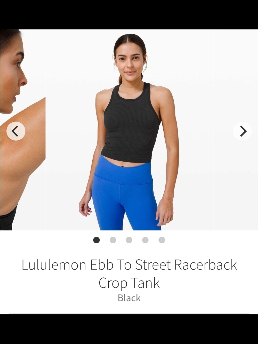 lululemon athletica Black Ebb To ST, Racerback Crop Tank, Size 8